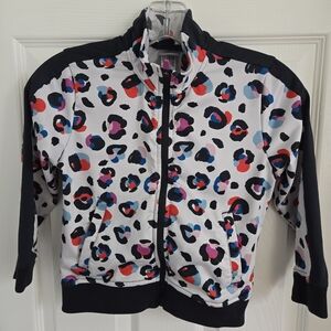 Hanna Andersson Black And White Colorful Leopard Print Track Jacket Size 5